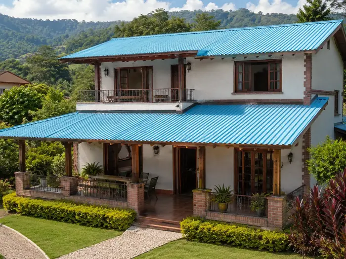 Vivienda con Teja Arquitectónica azul instalada