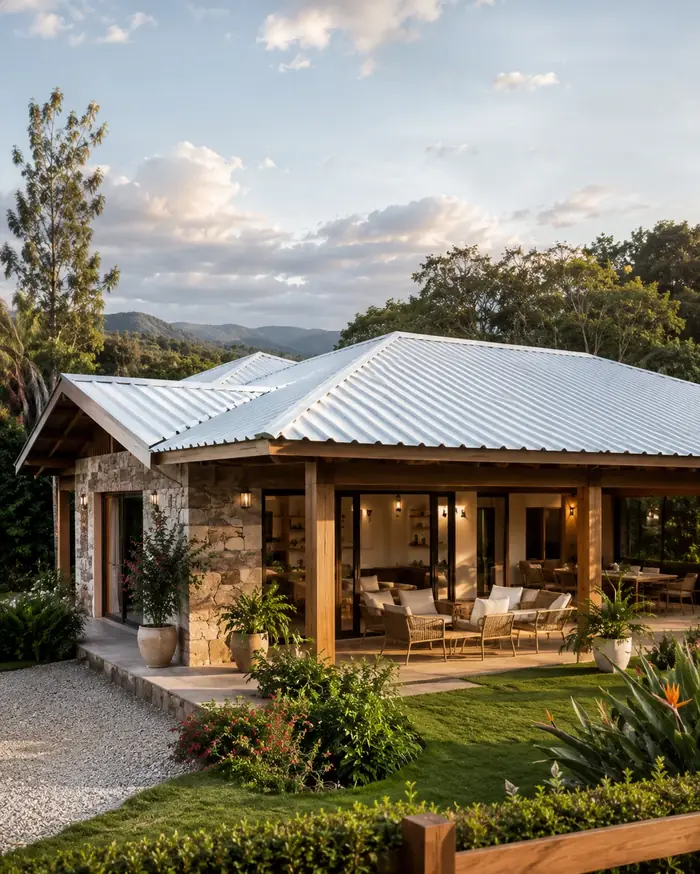 Casa campestre con teja blanca